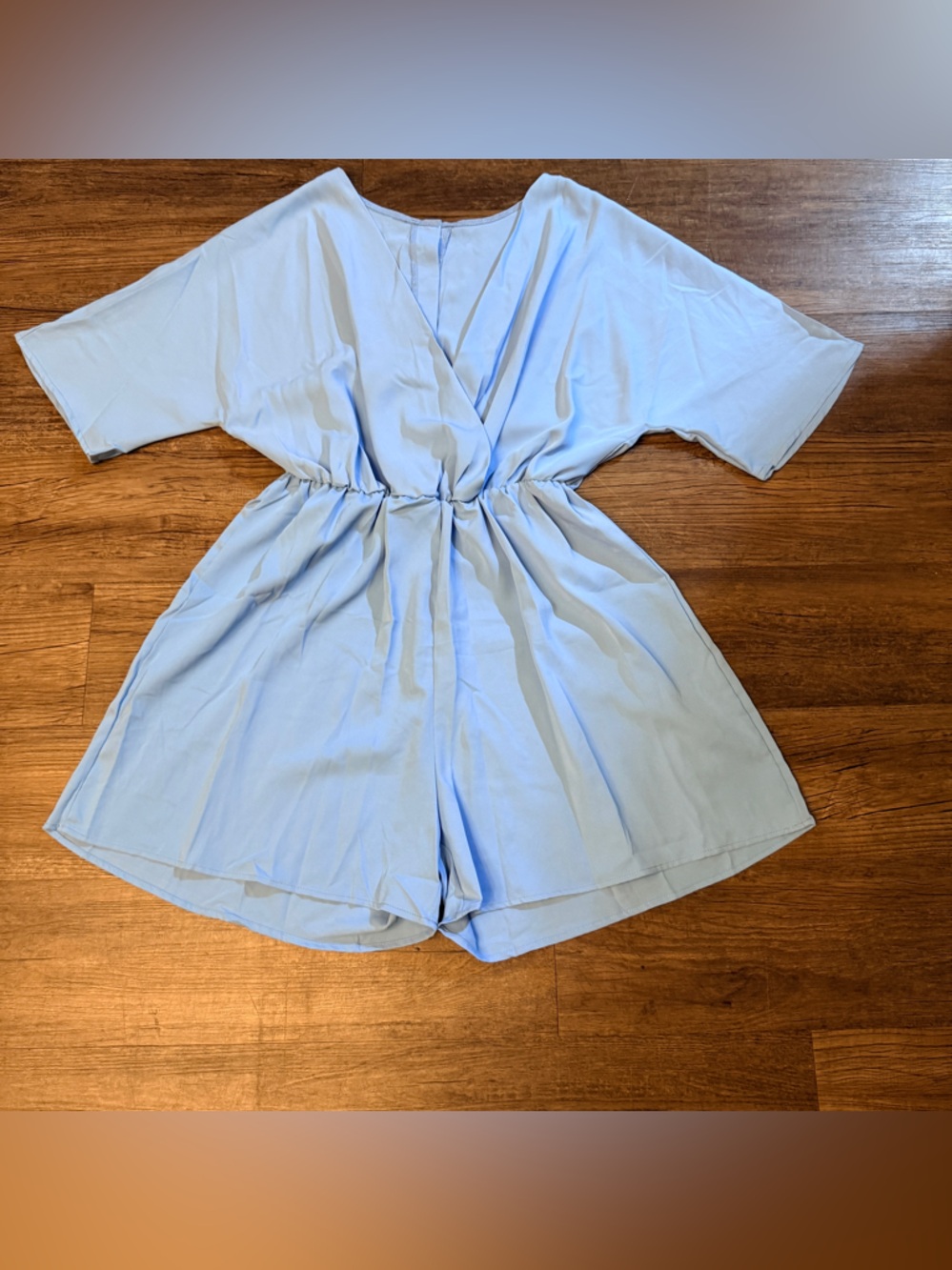 Women's Light Blue V-Neck Short Sleeve Romper